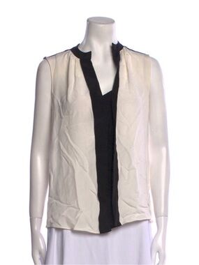 Derek Lam Ivory Sleeveless Silk Top with Black Placket